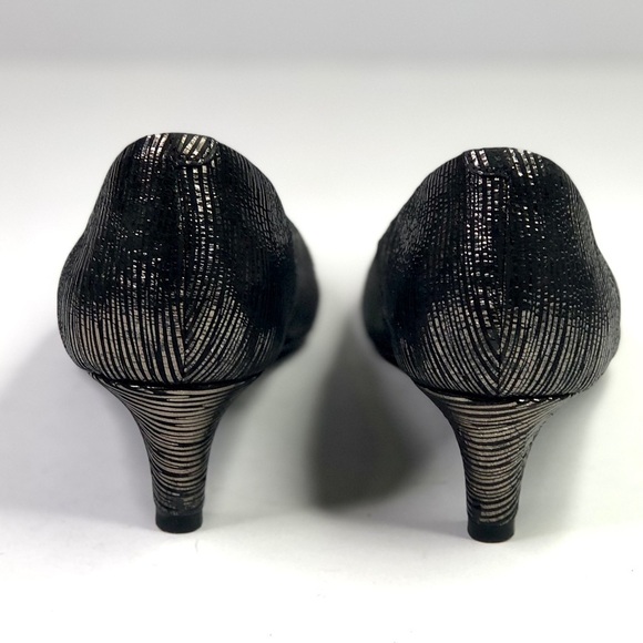 Sofft Altessa kitten heel black metallic silver stripes leather pointy toe 6.5 - Picture 3 of 11
